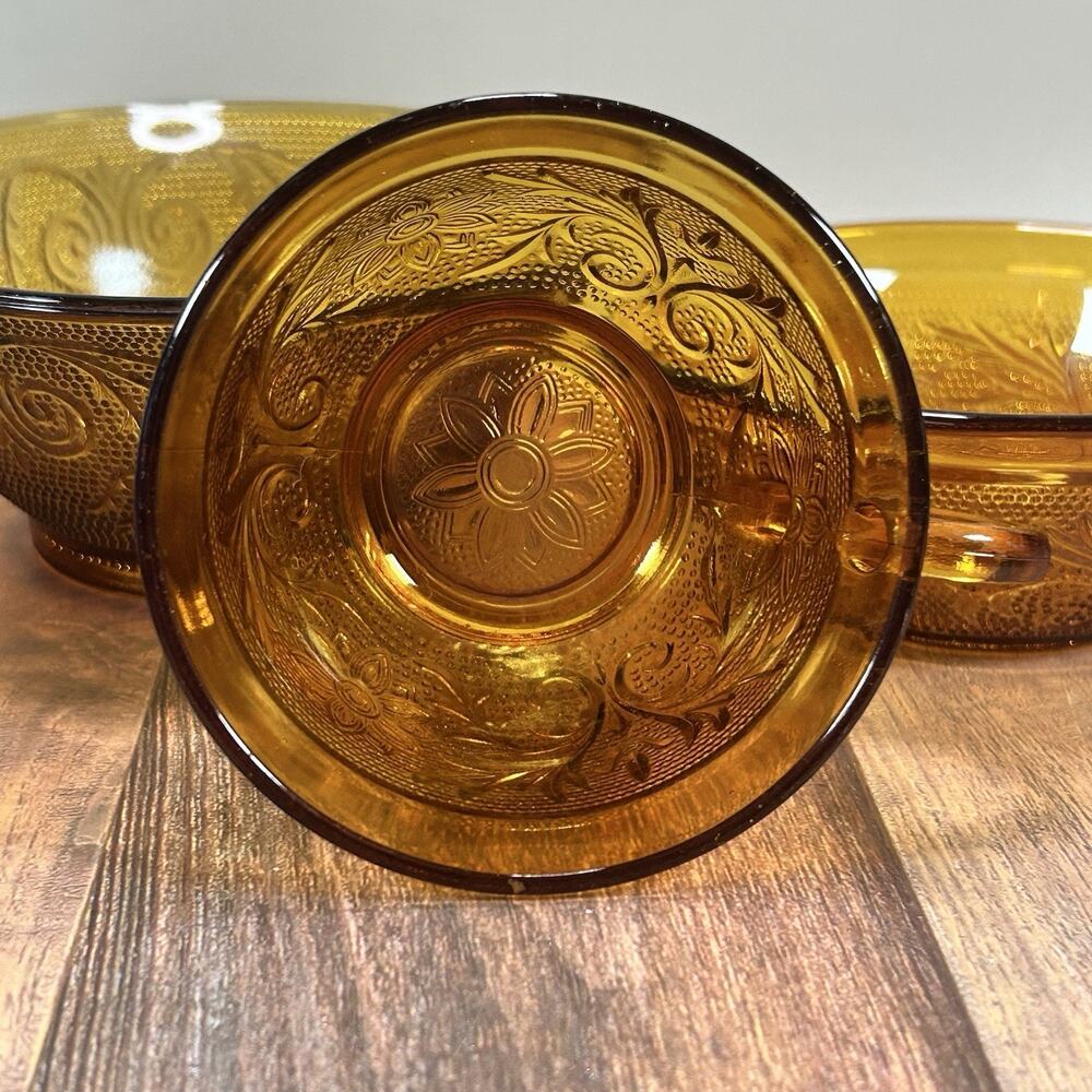 Set of 3 Collectible Indiana Glass Tiara Sandwich Amber Cup, Berry & Salad Bowls - Picture 5 of 16